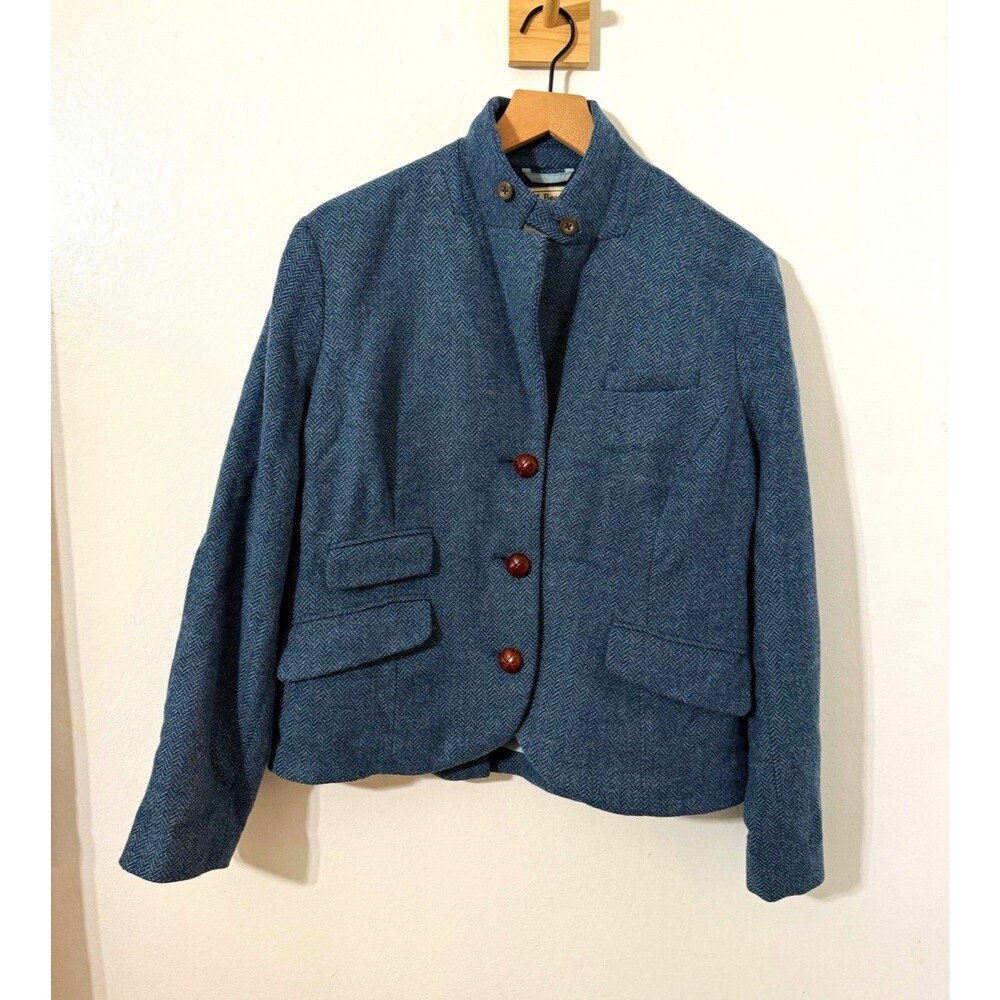 L.L. Bean Womens Blue Herringbone Wool Blend Blazer Jacket 16 Petite Preppy